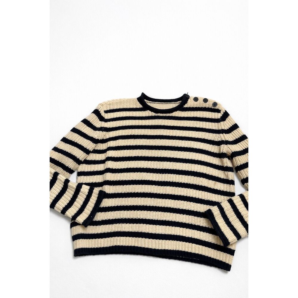 Polo by Ralph Lauren Cream and Black Striped Crewneck Sweater